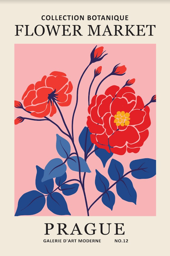 Постер без рамки Flower Market "Prague" в размере 30х40