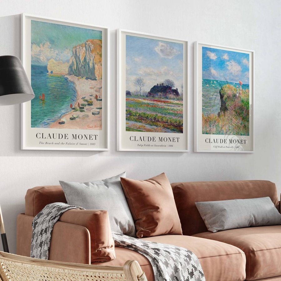 Сет из 3-х картин на фотобумаге с пластиковой рамкой и пластиком "Иллюстрации картин Клода Моне" в размерах 40х50 см