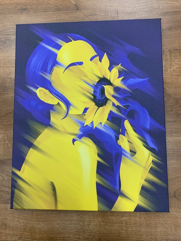 Постер без рамки "Дівчина з соняшником" в розмірі 30х40