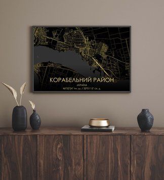 Постер у пластиковій рамці "Карта Корабельного району на чорному тлі" в розмірі 50х70