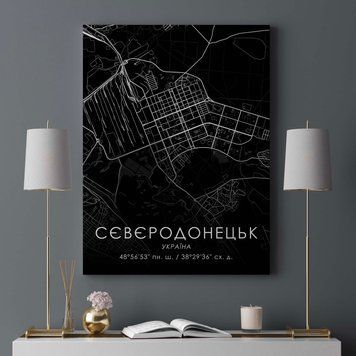 Картина полотні "Карта міста Сєвєродонецьк на чорному тлі" в розмірі 50х70