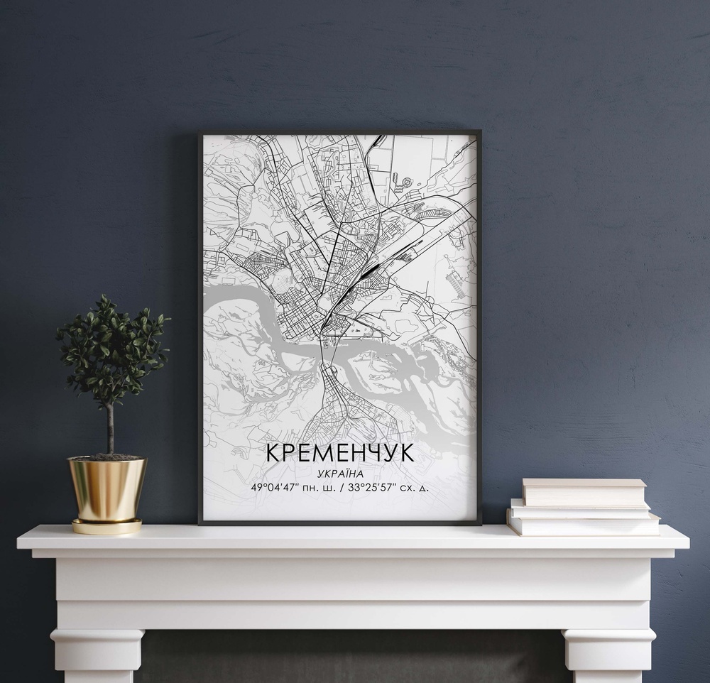 Постер без рамки "Карта города Кременчуг на белом фоне" в размере 50х70