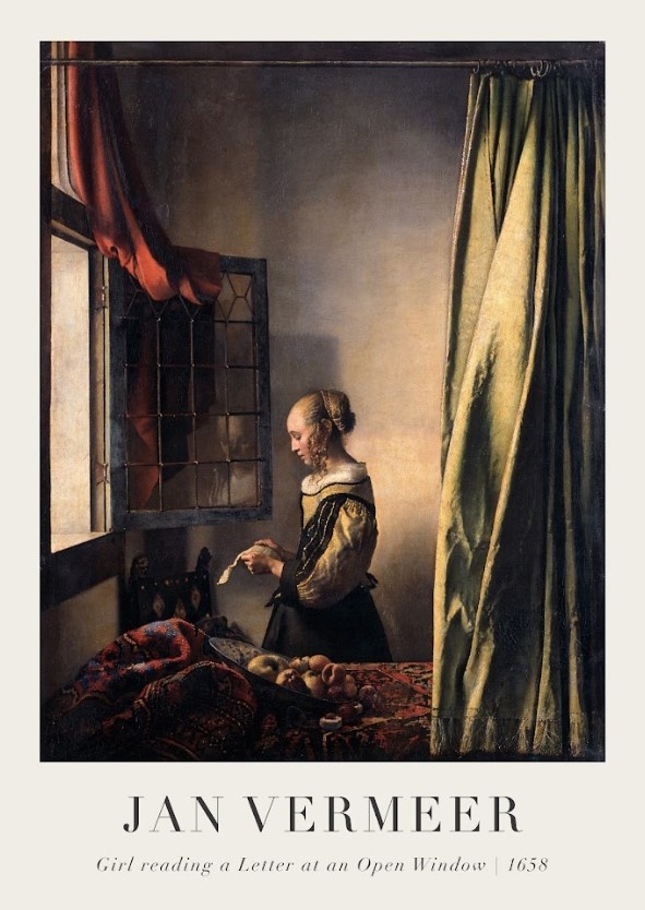 Постер без рамки "Girl reading a letter at an open window" в размере 30х40