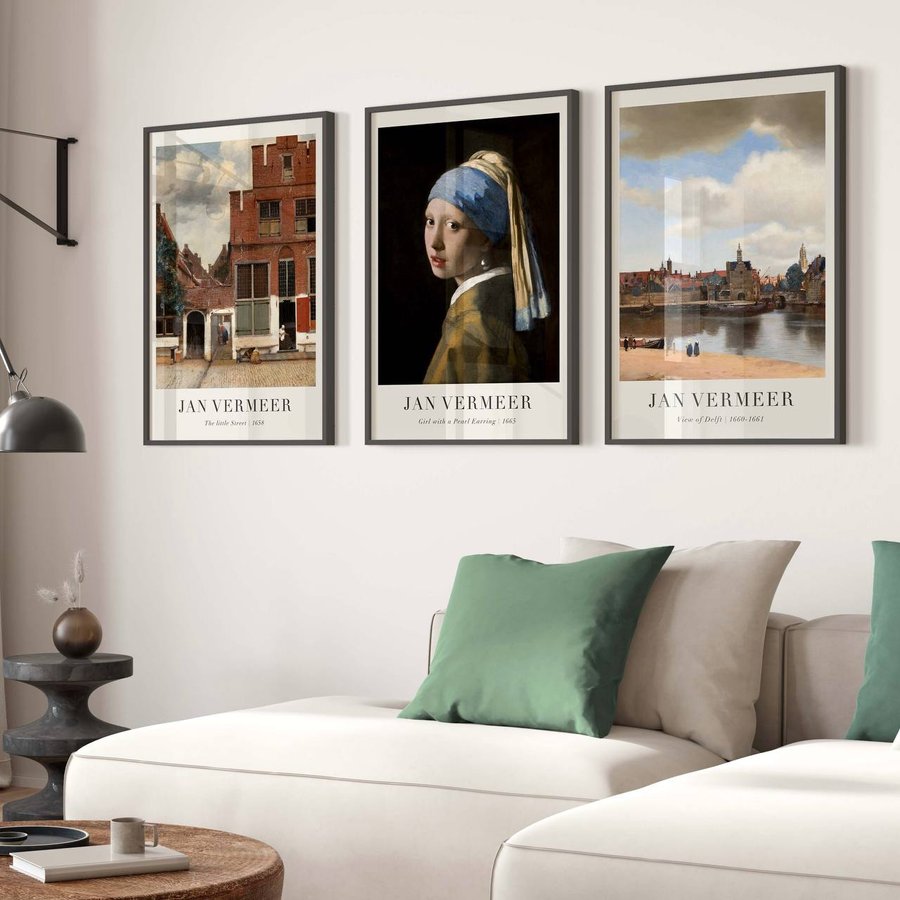 Сет з 3-х картин на фотопапері з пластиковою рамкою та пластиком" Шедеври Яна Вермера" у розмірах 40х50 см