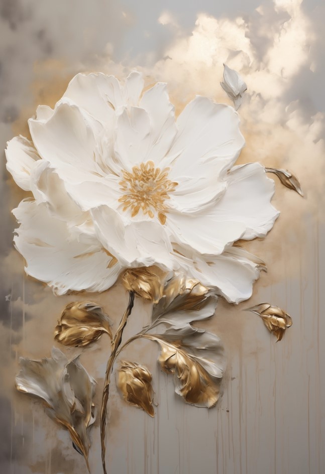 Сет з 3-х картин на фотопапері з пластиковою рамкою та пластиком"Золоті квіти" у розмірах 30х40 см