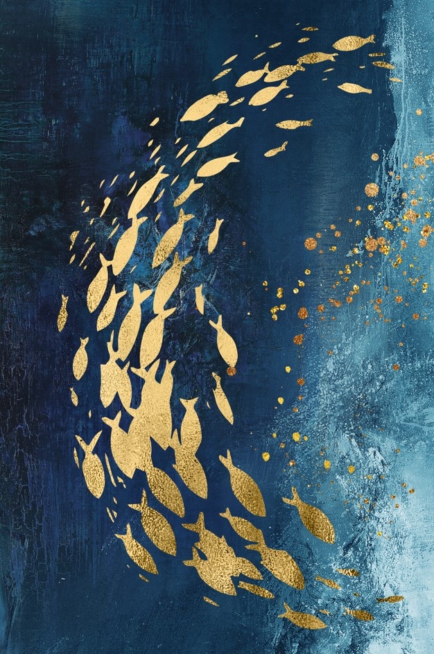 Сет з 2-х картин на полотні "Золоті рибки у глибині" у розмірах 30х40 см
