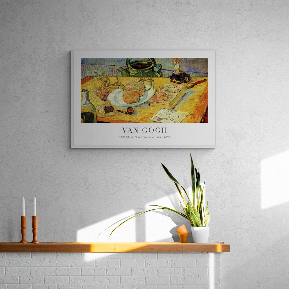 Постер без рамки "Still life with a plate of onions 1889 (В. Ван Гог)" в розмірі 30х40