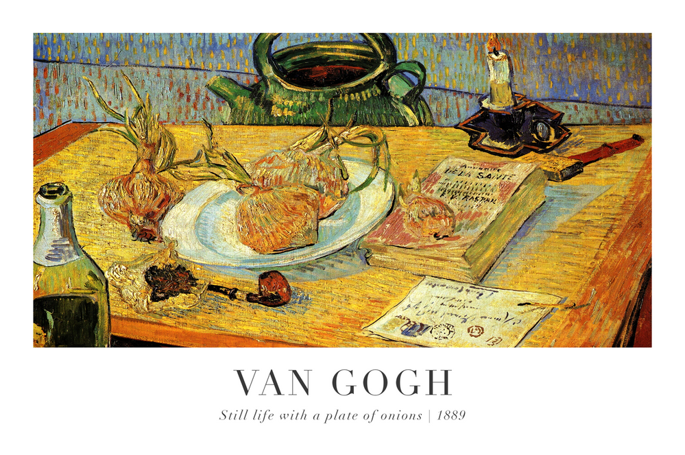 Постер без рамки "Still life with a plate of onions 1889 (В. Ван Гог)" в розмірі 30х40