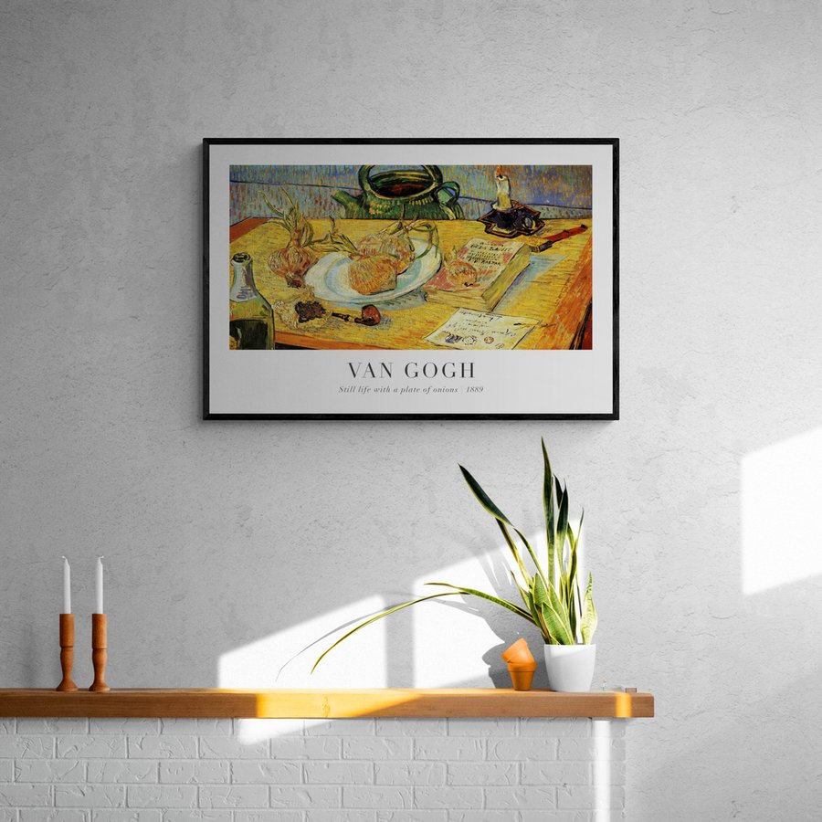 Постер без рамки "Still life with plate of onions 1889 (В. Ван Гог)" в размере 30х40