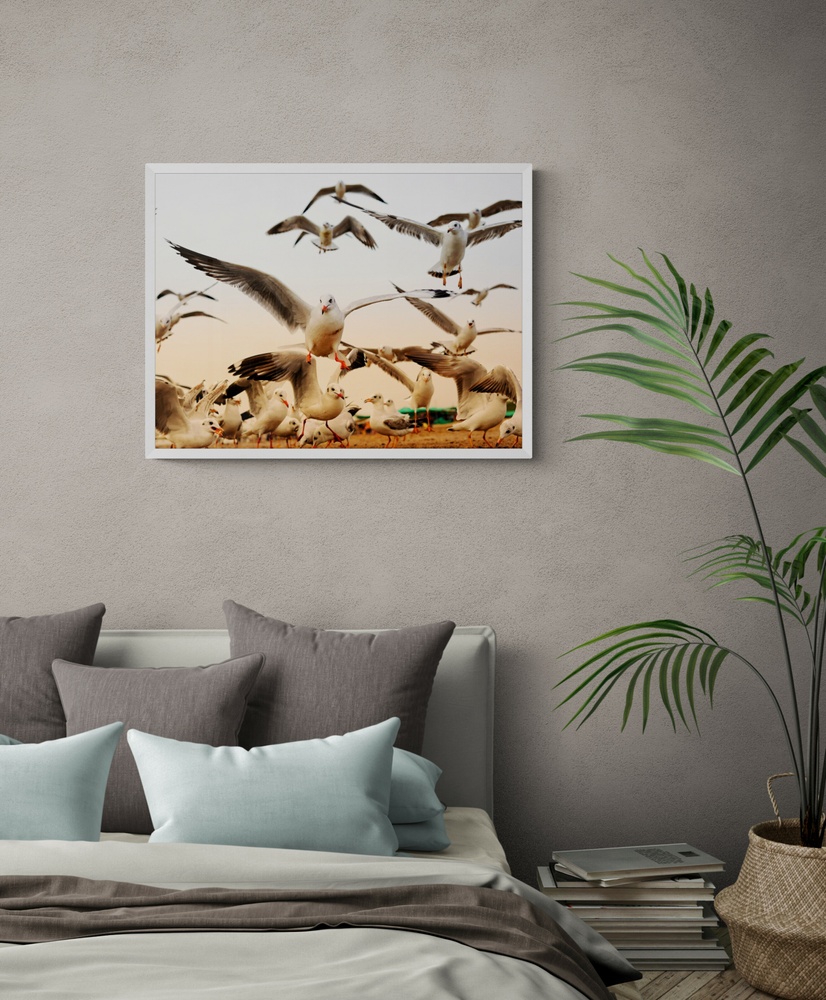 Постер без рамки "Чайки на пляже" в размере 30х40