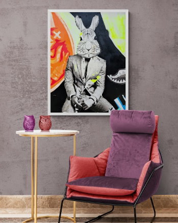 Постер без рамки "Заяц в костюме" в размере 30х40