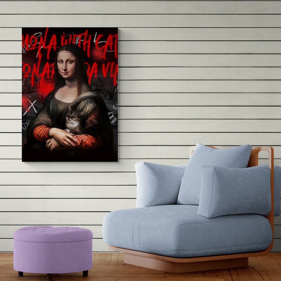Постер без рамки "Мона Ліза з кицькою" в розмірі 30х40