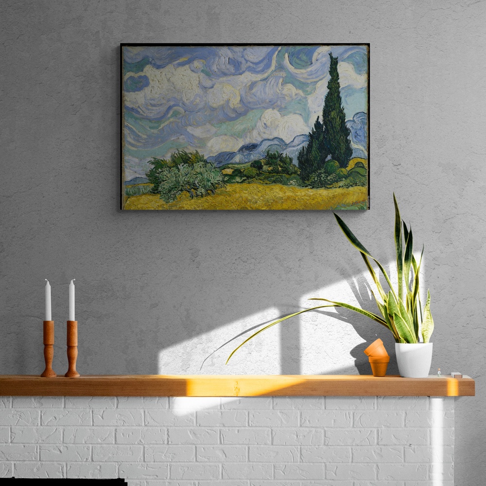 Постер без рамки "Пшеничное поле с кипарисами (В. Ван Гог)" в размере 30х40