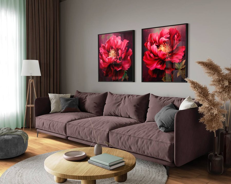Сет з 2-х картин на фотопапері з пластиковою рамкою та пластиком "Рожево-малинова квітка" у розмірах 70х70 см