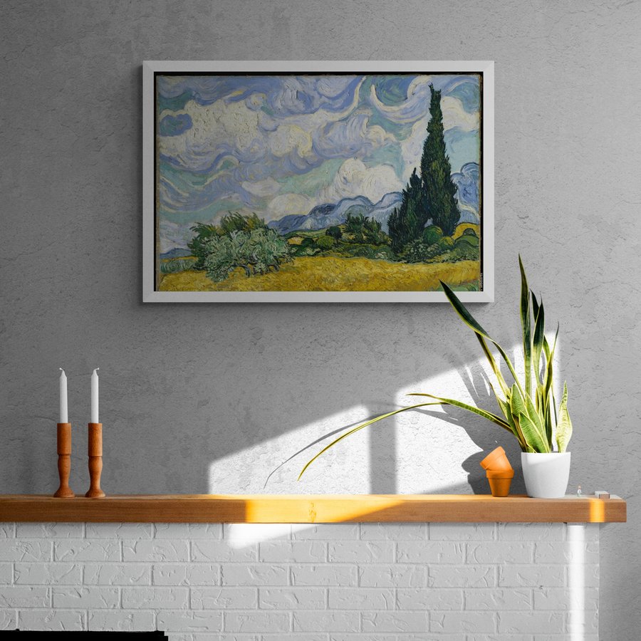 Постер без рамки "Пшеничне поле з кипарисами (В. Ван Гог)" в розмірі 30х40
