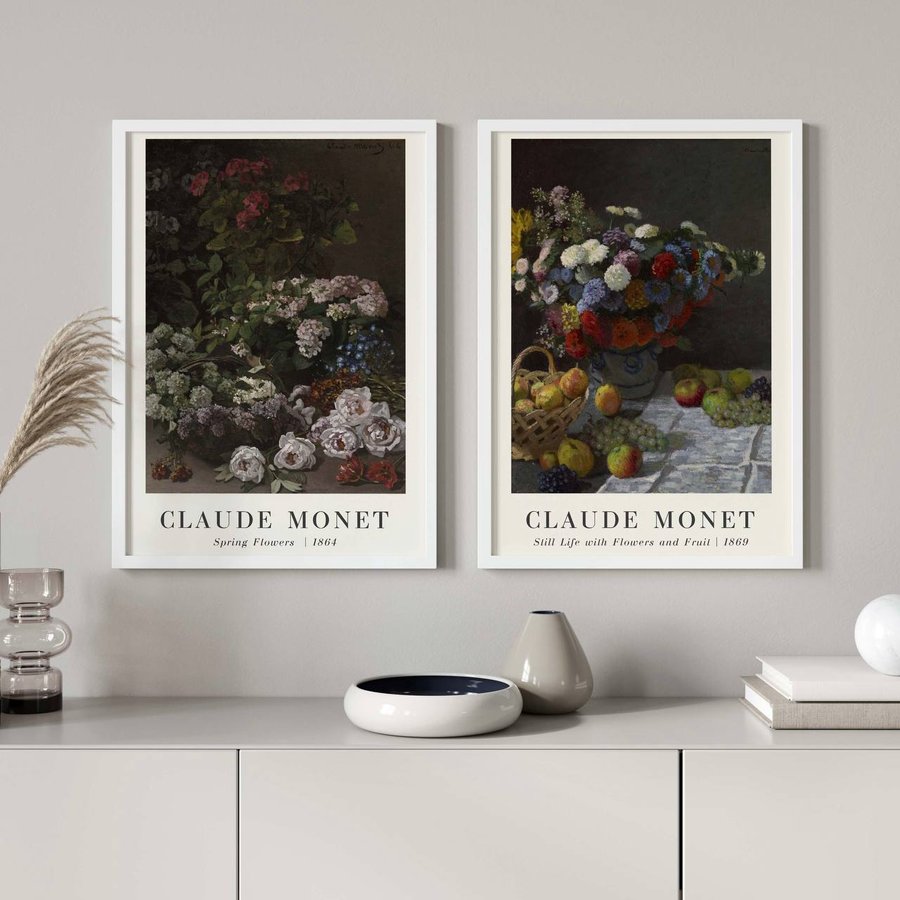 Сет з 2-х картин на фотопапері з пластиковою рамкою та пластиком Квіти та фрукти у розмірах 40х50 см