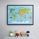 Постер без рамки "Карта мира с животными на синем фоне" в размере 30х40