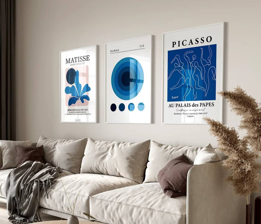 Сет з 3-х картин на фотопапері з пластиковою рамкою та пластиком"Синя гармонія" у розмірах 40х50 см