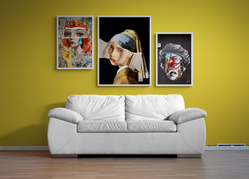 Сет з 3-х картин на фотопапері з пластиковою рамкою та пластиком"Поп-арт портрети" у розмірах 70х100 та 50х70 см