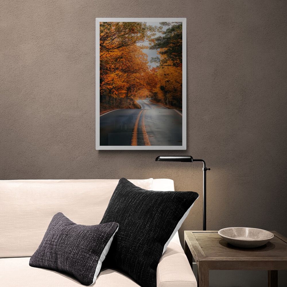 Постер без рамки "Дорога через осінній ліс " в розмірі 30х40