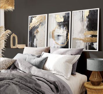 Сет з 3-х картин на фотопапері з пластиковою рамкою та пластиком" Золотиста магія в чорному" у розмірах 40х50 см