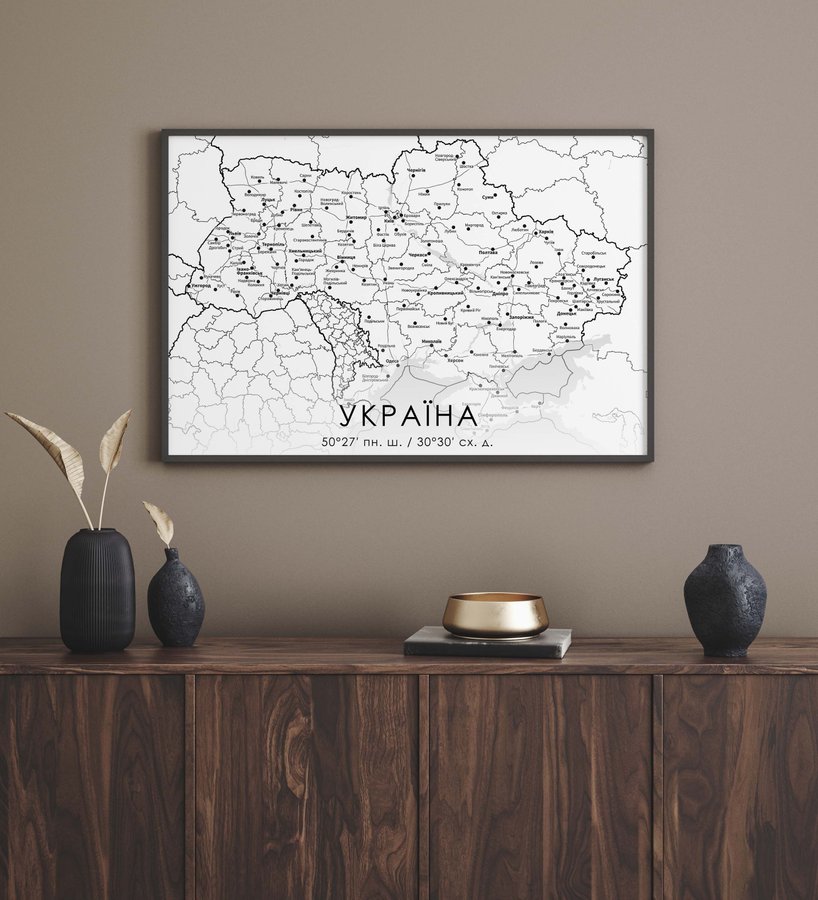 Постер без рамки "Карта Украины на белом фоне" в размере 30х40