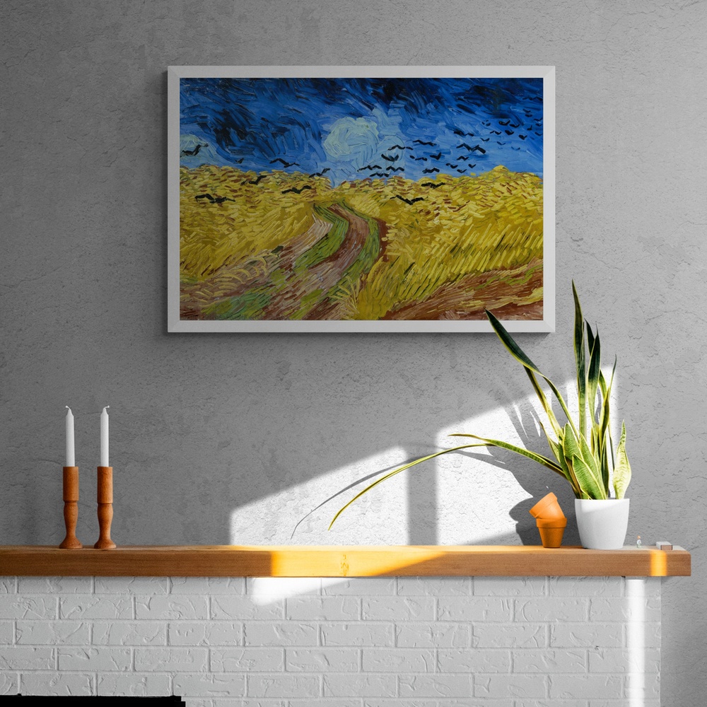 Постер без рамки "Пшеничное поле с воронами (В. Ван Гог)" в размере 30х40