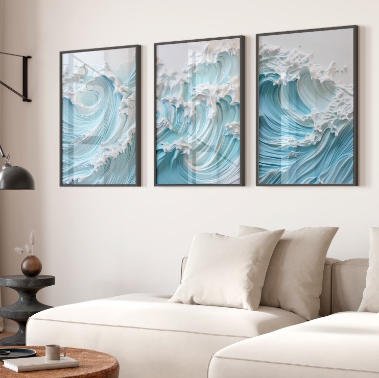 Сет из 3-х картин на фотобумаге с пластиковой рамкой и пластиком "Морские волны" в размерах 30х40 см.
