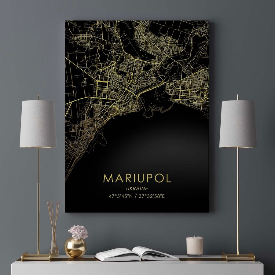 Картина полотні "Карта міста Маріуполь на чорному тлі" в розмірі 50х70