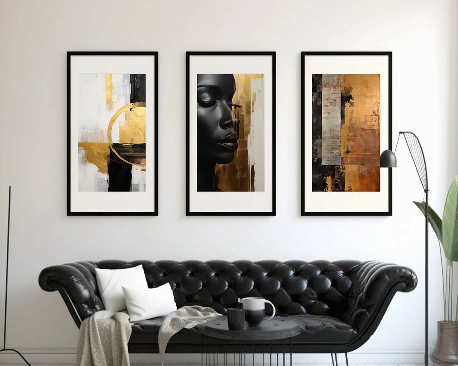 Сет из 3-х картин на фотобумаге с пластиковой рамкой и пластиком "Black and Gold" в размерах 30х40 см.