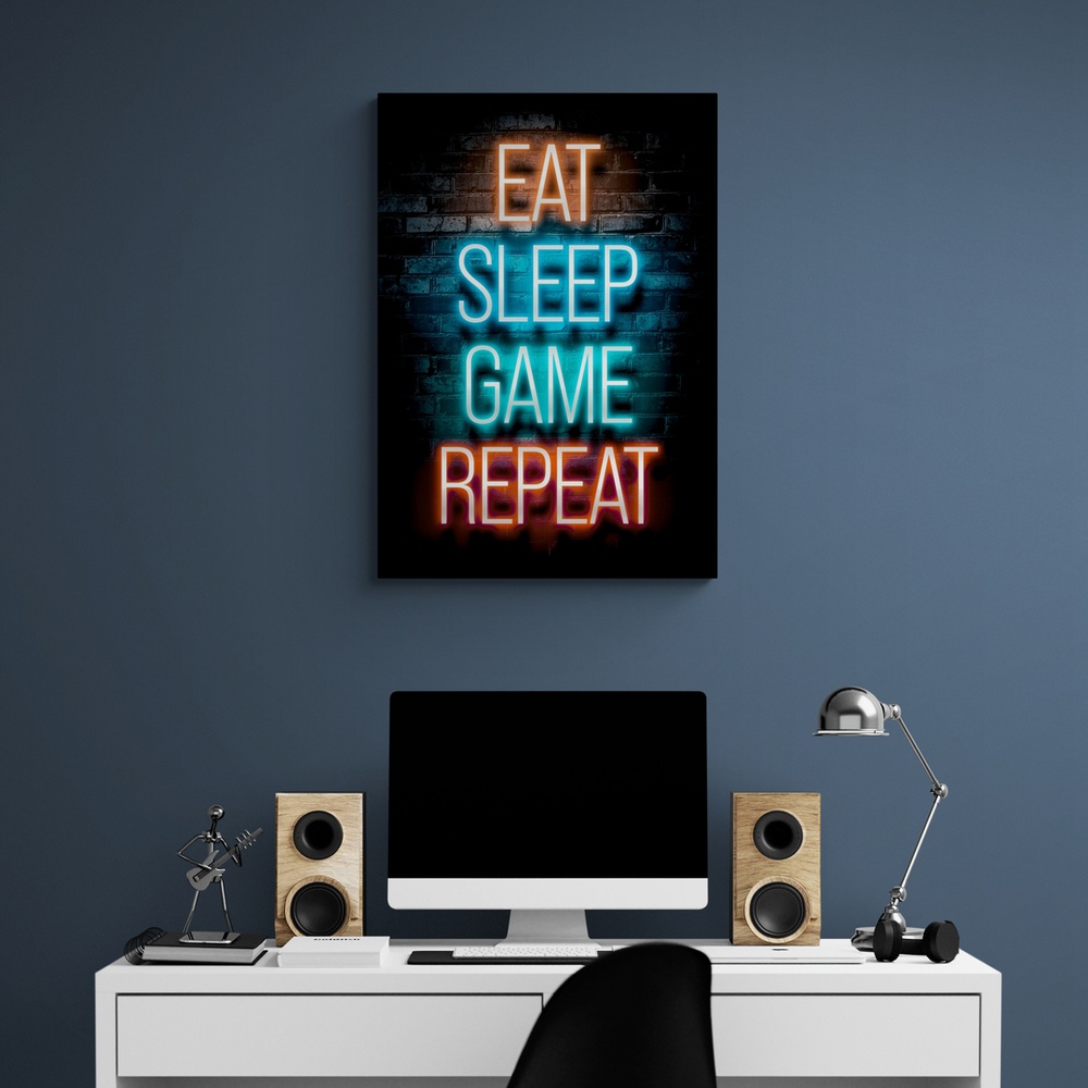 Постер без рамки "Eat, Sleep, Game, Repeat" в розмірі 30х40