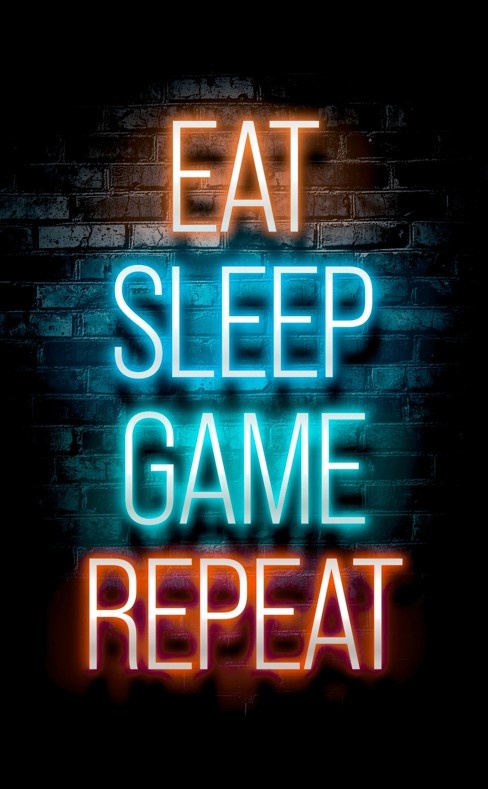 Постер без рамки "Eat, Sleep, Game, Repeat" в розмірі 30х40