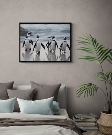 Постер без рамки "Пінгвіни на березі" в розмірі 30х40