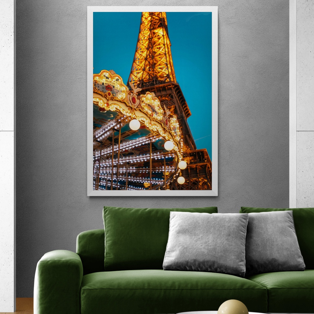 Постер без рамки "Эйфелева башня и Карусель в Париже" в размере 20х30